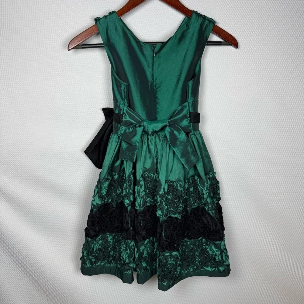Bonnie Jean Emerald Green Black Girls Sz 10 Wedding Formal Party Dress Fit&Flare